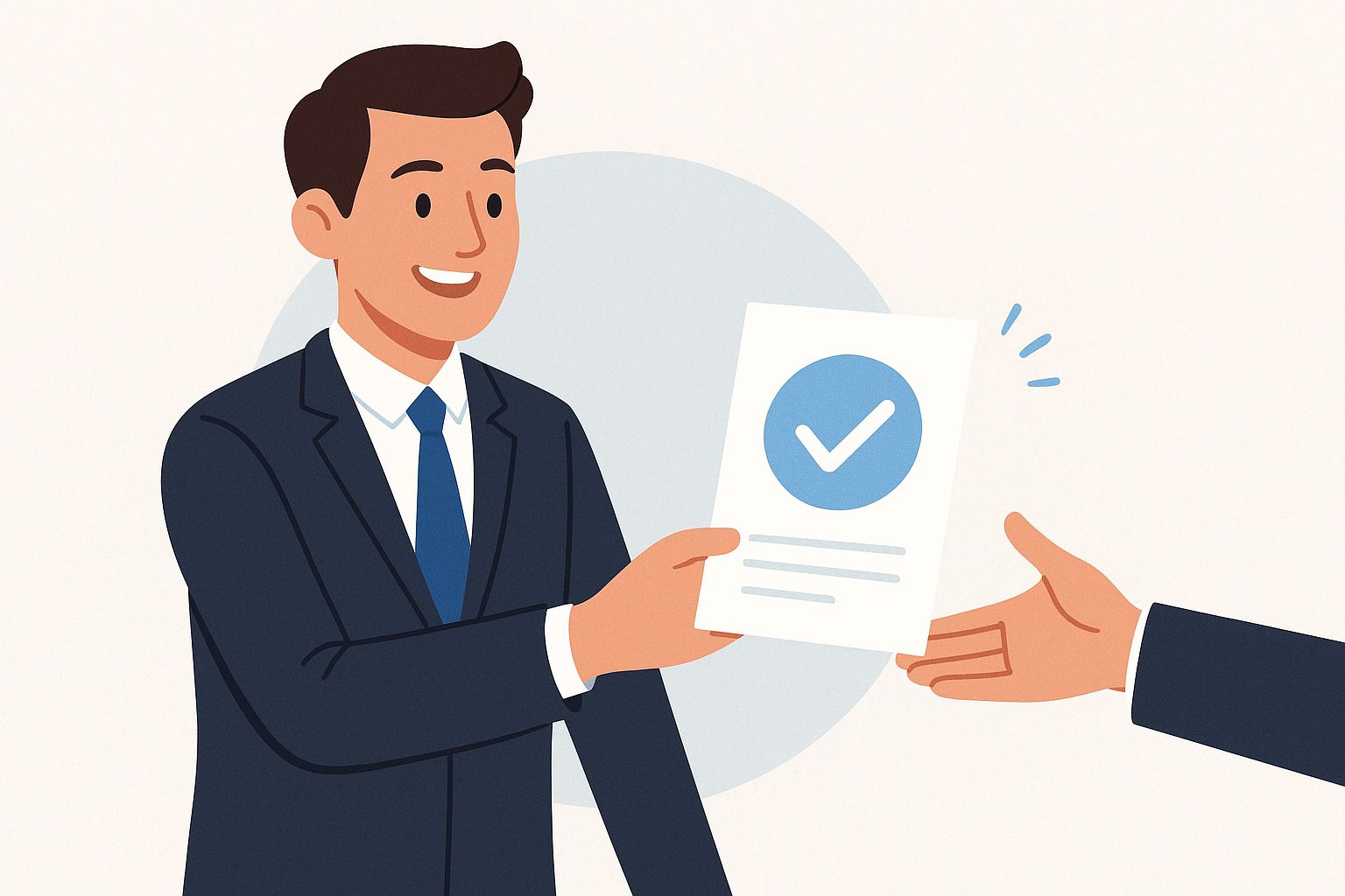 Smiling professional handing over documents